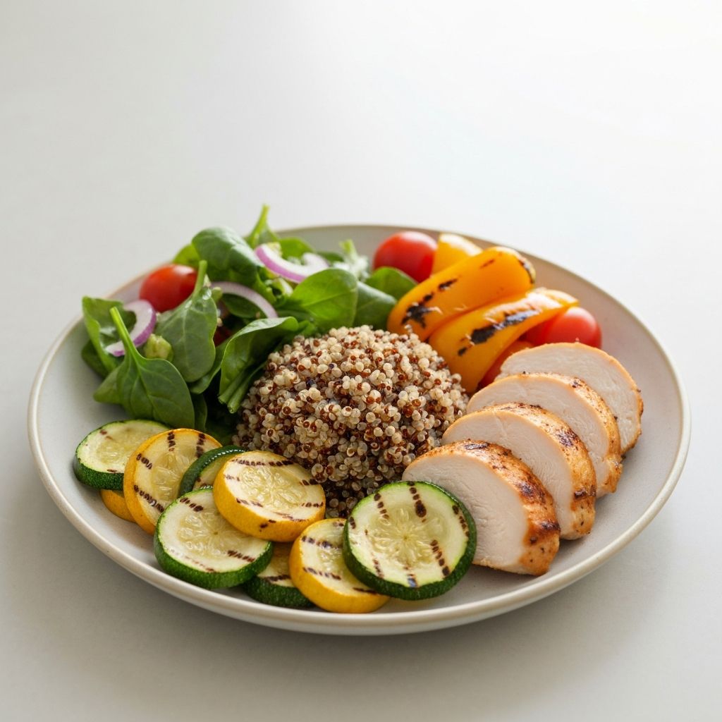 Zróżnicowane produkty spożywcze reprezentujące zrównoważoną dietę